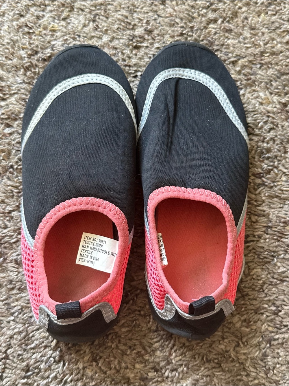 Kids Water-Friendly Slip-On Shoes in Black and Coral
